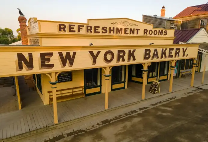 Historic New York Bakery building and goldfields streetscape at Sovereign Hill Event Spaces in Ballarat Victoria.